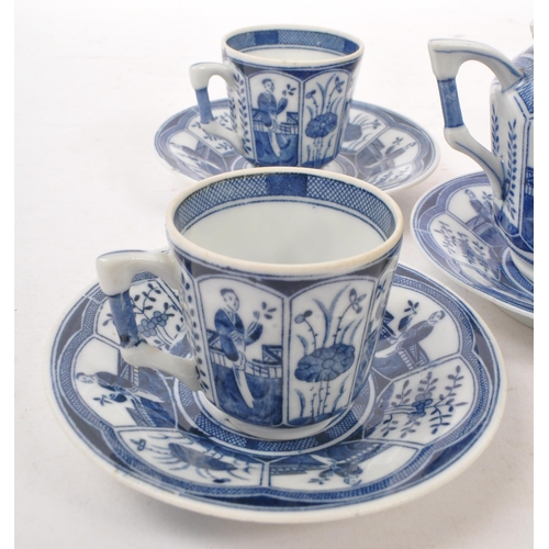 115 - An early 20th Century Dutch chinoiserie porcelain Lange Lijs Chinese blue and white part coffee serv... 