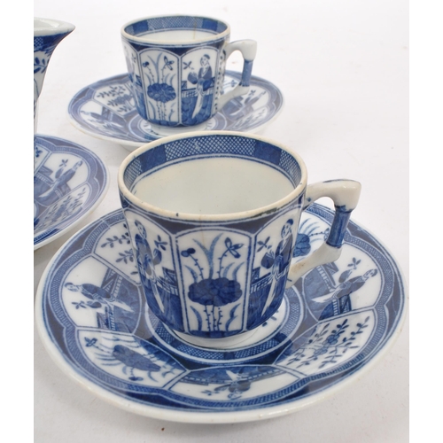 115 - An early 20th Century Dutch chinoiserie porcelain Lange Lijs Chinese blue and white part coffee serv... 