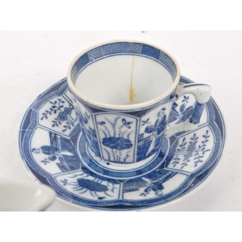 115 - An early 20th Century Dutch chinoiserie porcelain Lange Lijs Chinese blue and white part coffee serv... 