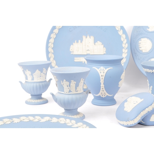 136 - Wedgwood Jasperware - A collection of 20th Century ceramic Wedgwood Jasperware items mostly in light... 