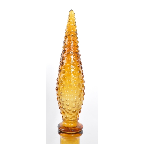 149 - Genie Bottle - A retro Italian Empoli studio art glass bottle / decanter having a textured glass fin... 