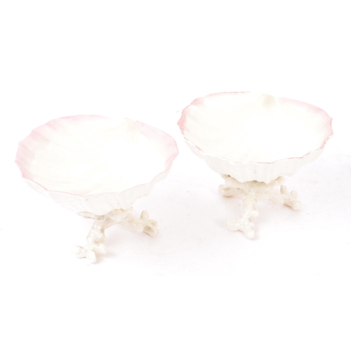 158 - Royal Worcester - A collection of porcelain china table salts in the form of shells together with Ir... 