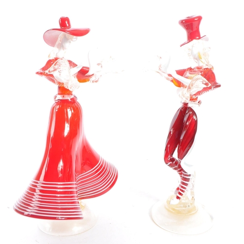 168 - Murano Glass - Two mid 20th century studio art glass sculptures. Depicting a male and female dancer ... 