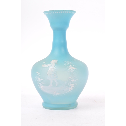 180 - Mary Gregory - A Victorian 19th Century Mary Gregory opaque coloured blue glass vase having white en... 