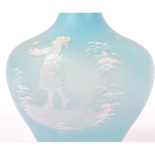 180 - Mary Gregory - A Victorian 19th Century Mary Gregory opaque coloured blue glass vase having white en... 