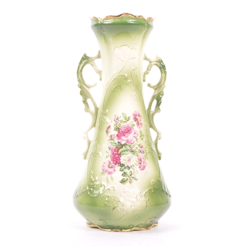 183 - Staffordshire - A large early 19th Century Staffordshire porcelain twin handled green and gilt vase ... 