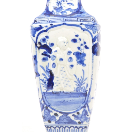 196 - A Japanese early 20th century porcelain china blue and white vase. With a square form tapering body ... 