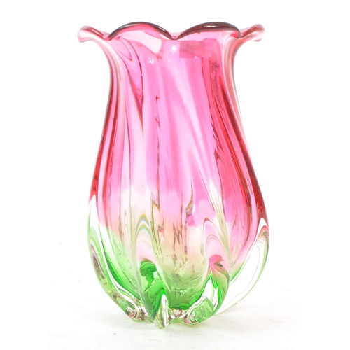 199 - Two mid Century pieces of Czech glass items to include a tulip shaped vase having pink and green col... 