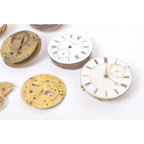 204 - Horology interest - A collection of clock parts to include clock faces, clock movement pieces and me... 