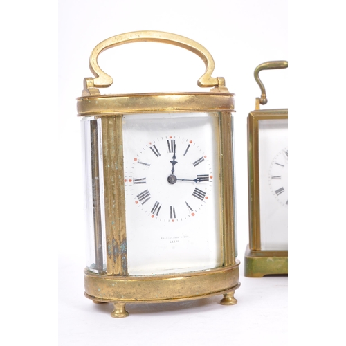 205 - A collection of four English and French brass carriage clocks to include one of ovoid form stamped B... 