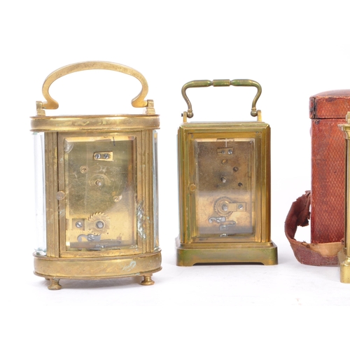 205 - A collection of four English and French brass carriage clocks to include one of ovoid form stamped B... 