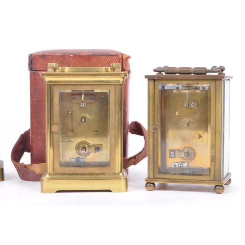 205 - A collection of four English and French brass carriage clocks to include one of ovoid form stamped B... 