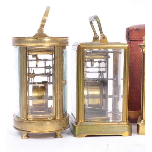 205 - A collection of four English and French brass carriage clocks to include one of ovoid form stamped B... 