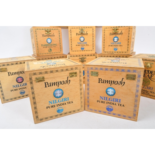 211 - Pamposh - Collection of wooden tea container boxes. Pure Indian tea, with font to boxes, including D... 