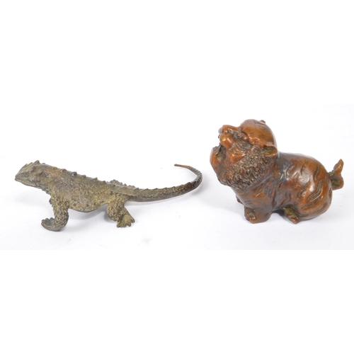 234 - Two Asian Chinese bronze sculptures / figures. In the form of a reptile lizard iguana together with ... 