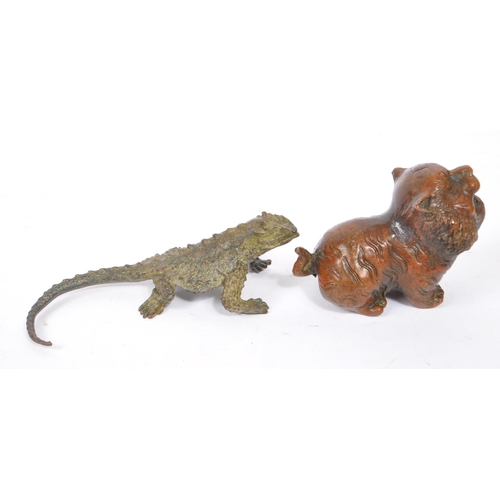 234 - Two Asian Chinese bronze sculptures / figures. In the form of a reptile lizard iguana together with ... 