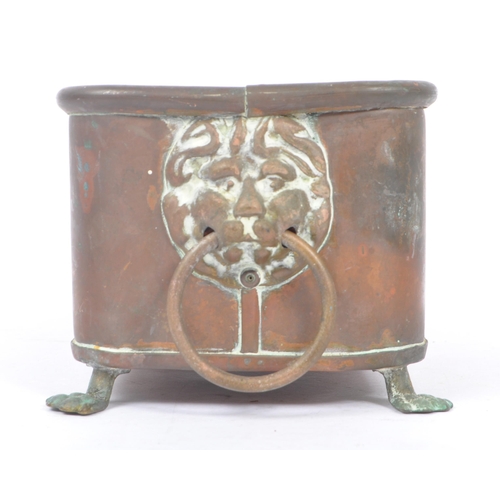 236 - A 19th Century Victorian copper trough / planter of rectangular form with brass lions head ring hand... 