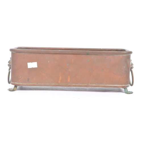 236 - A 19th Century Victorian copper trough / planter of rectangular form with brass lions head ring hand... 