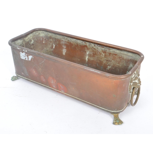 236 - A 19th Century Victorian copper trough / planter of rectangular form with brass lions head ring hand... 