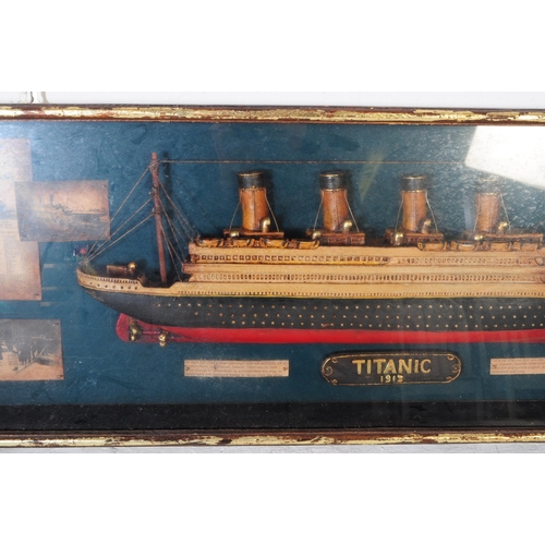 245 - RMS Titanic - A vintage 20th century display box of a wooden construction painted Titanic cruise shi... 