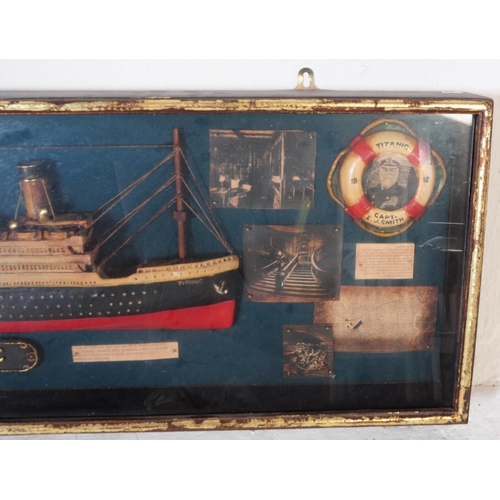 245 - RMS Titanic - A vintage 20th century display box of a wooden construction painted Titanic cruise shi... 