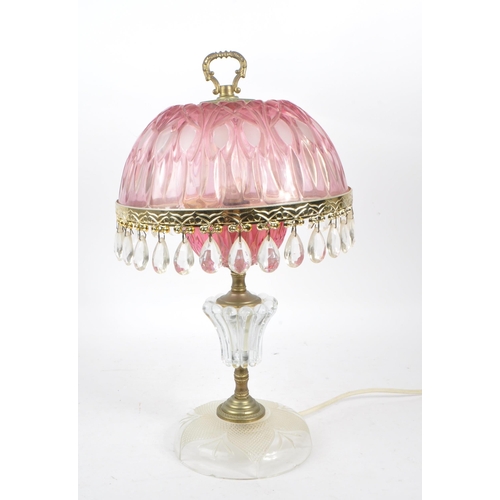 257 - Michelotti - A vintage 20th century crystal cranberry glass prism boudoir parlour lamp. Glass and me... 