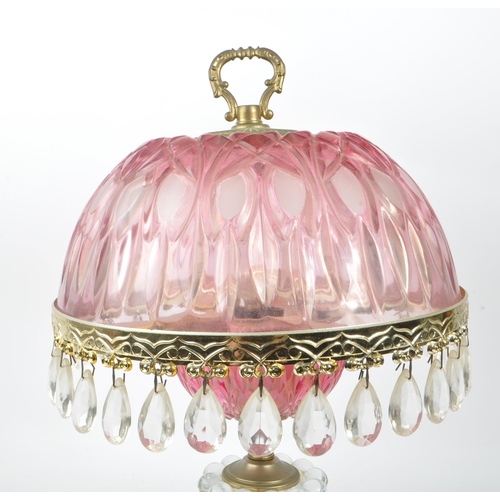 257 - Michelotti - A vintage 20th century crystal cranberry glass prism boudoir parlour lamp. Glass and me... 