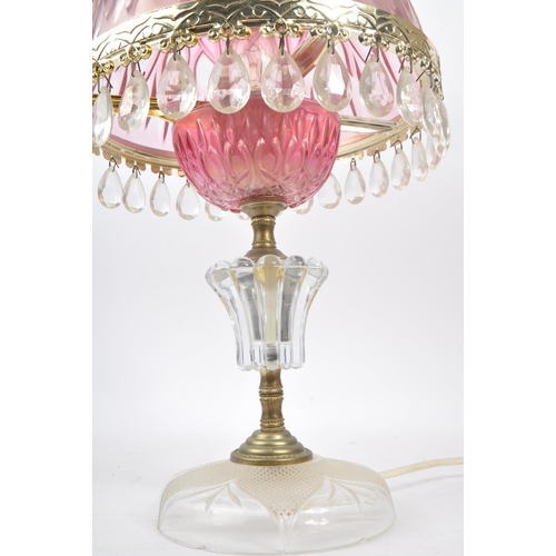 257 - Michelotti - A vintage 20th century crystal cranberry glass prism boudoir parlour lamp. Glass and me... 