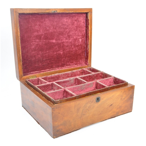 274 - A Victorian 19th Century wooden hinged jewellery box having ebonised veneer trim to lid and red inte... 