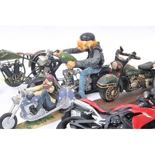 278 - A large collection of assorted novelty motorbike figurines and souvenirs. Various resin and metal ex... 