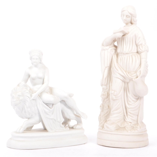 28 - Three vintage 20th century white porcelain china Neoclassical statue / figures. One examples with a ... 