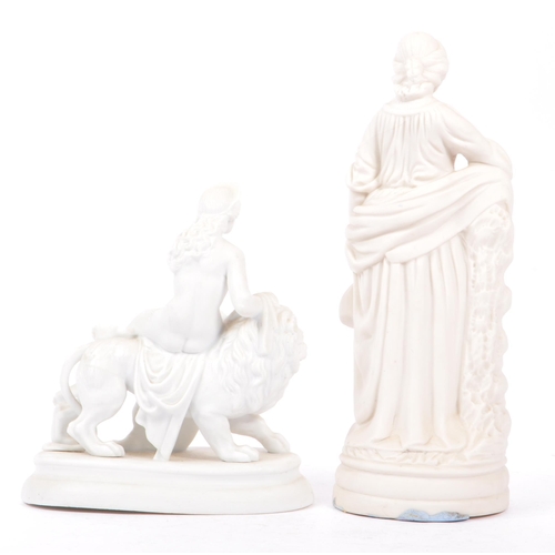 28 - Three vintage 20th century white porcelain china Neoclassical statue / figures. One examples with a ... 