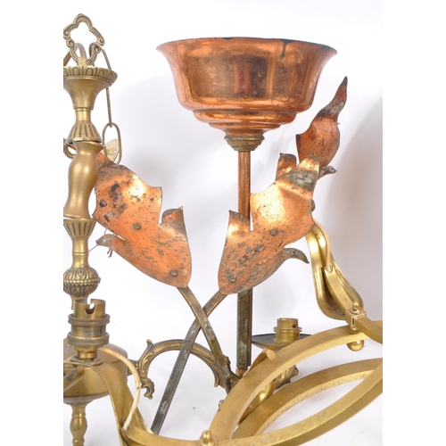 285 - A collection of brass and copper items to include a decorative spirit kettle on stand, six candlesti... 