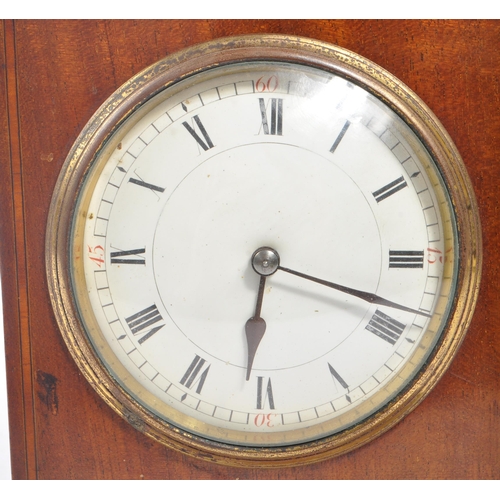 304 - An Edwardian walnut inlaid mantle clock with SRFA French movement having roman numerals to face. The... 