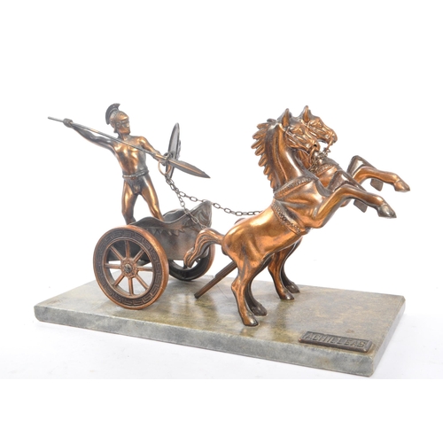 305 - A vintage 20th century statue / figure of Achilles (400 - 350BC). In the typical pose on cart with a... 