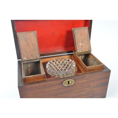 330 - A 19th century mahogany tea caddy. Rectangular form with fully appointed interior with caddies and m... 