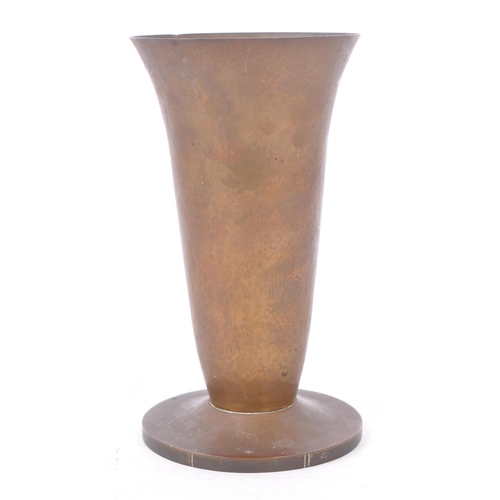 339 - An early 20th Century First World War brass trench art vase from artillery shell, engraved with leaf... 