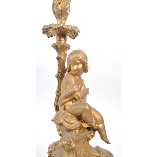 357 - An early 20th century Neoclassical table electric lamp light. Having a gilt foliate column with ligh... 