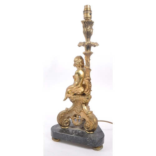 357 - An early 20th century Neoclassical table electric lamp light. Having a gilt foliate column with ligh... 