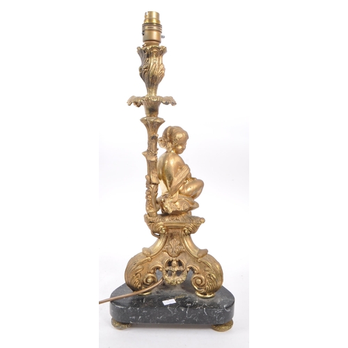 357 - An early 20th century Neoclassical table electric lamp light. Having a gilt foliate column with ligh... 