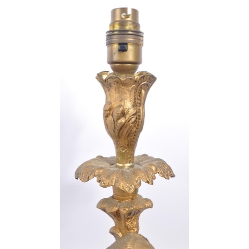 357 - An early 20th century Neoclassical table electric lamp light. Having a gilt foliate column with ligh... 