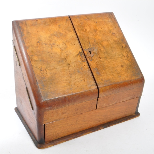 367 - Early 20th century burr walnut stationary / desk tidy box. Having a fitted interior with envelope / ... 