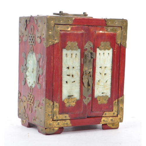 370 - Two 20th Century wooden Chinese asian jewellery boxes. One having doors to front opening to reveal t... 