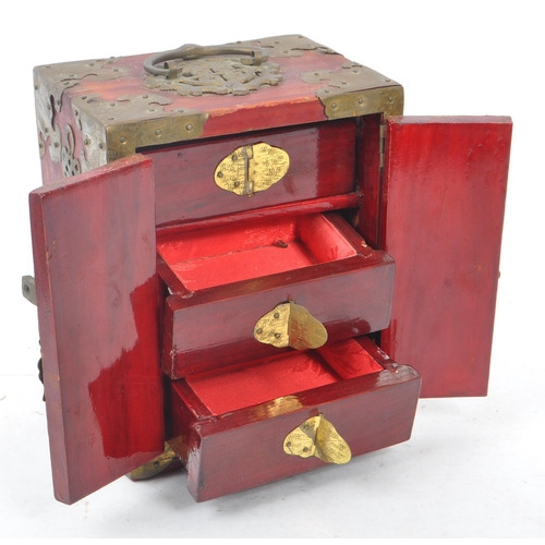 370 - Two 20th Century wooden Chinese asian jewellery boxes. One having doors to front opening to reveal t... 