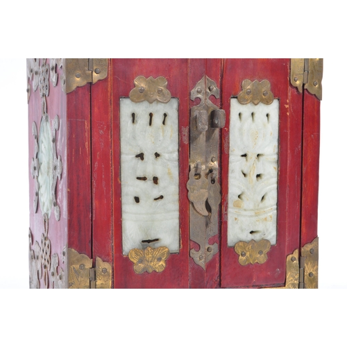 370 - Two 20th Century wooden Chinese asian jewellery boxes. One having doors to front opening to reveal t... 