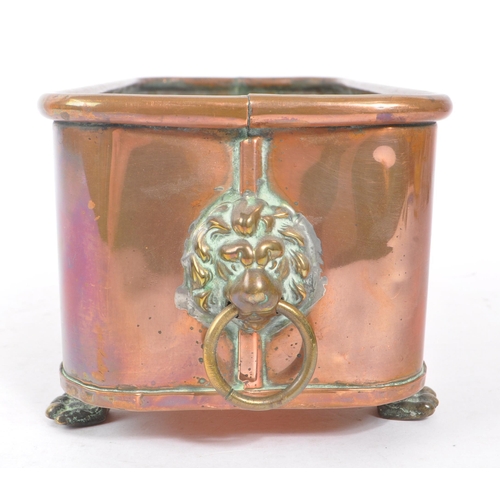 380 - A 19th century Victorian copper planter. The planter of rectangular form, raised on cast paw feet, w... 