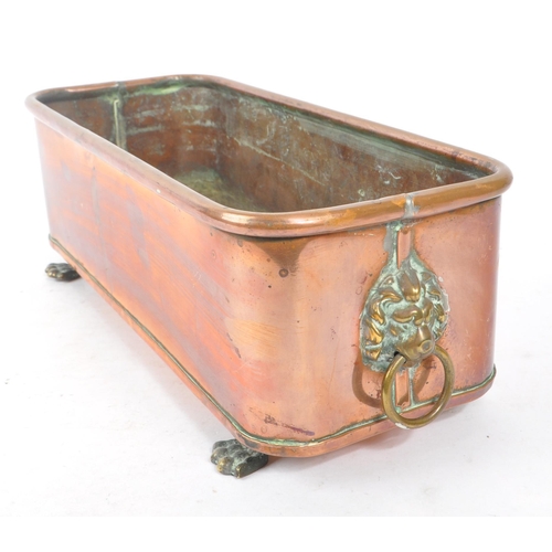 380 - A 19th century Victorian copper planter. The planter of rectangular form, raised on cast paw feet, w... 