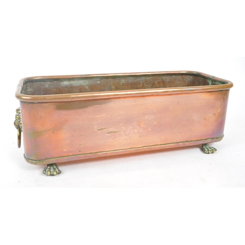 380 - A 19th century Victorian copper planter. The planter of rectangular form, raised on cast paw feet, w... 