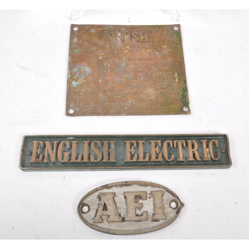 381 - A collection of early 20th century brass and metal electrical plaques. The collection to include exa... 