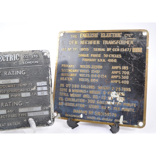 381 - A collection of early 20th century brass and metal electrical plaques. The collection to include exa... 